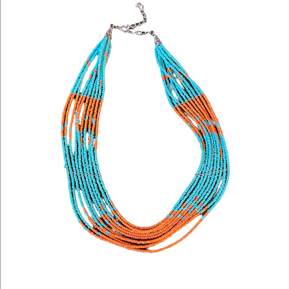 Turquoise and Orange beaded necklace NWOT